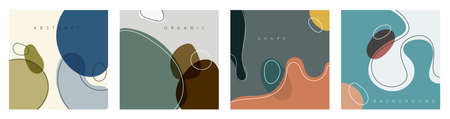 Set of abstract hand drawn creative design backgrounds organic shapes with lines in minimal trendy...