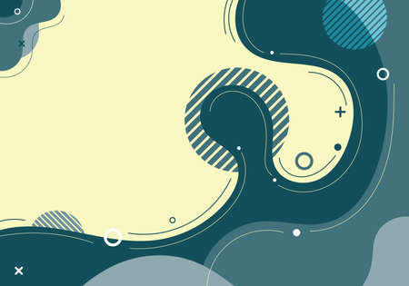 Banner web template abstract green organic fluid shape with circle line pattern on light yellow...