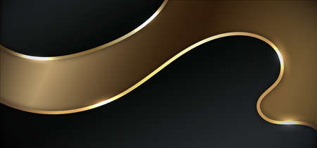 Abstract black and gold wavy layers curve shape background luxury style. Vector illustrationのイラスト素材
