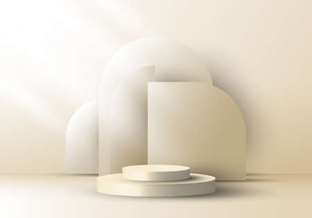 3D realistic elegant brown cylinder on layers rounded backdrop on beige background. You can use for show cosmetic products, stage romance showcase on pedestal studio room. Vector illustrationのイラスト素材