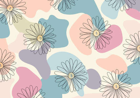 Abstract pattern hand drawn line flower in organic shape pastel color background. Vector illustrationのイラスト素材