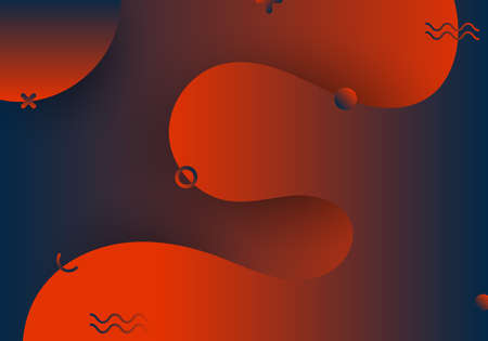 Abstract 3D dynamic fluid red and blue gradient shape background with geometric elements. Vector illustrationのイラスト素材