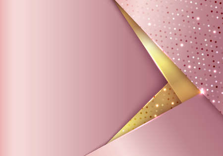 3D abstract background modern luxury style template pink gold and golden geometric stripes with glow light on dots pattern. Vector illustrationのイラスト素材