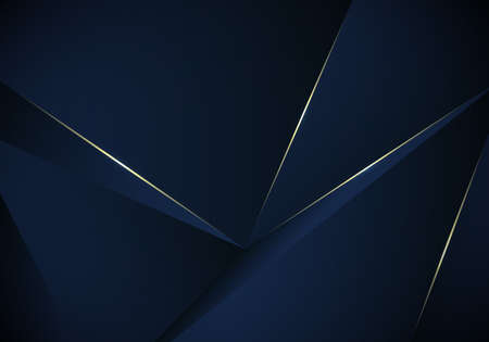 Abstract 3D blue low polygon pattern background with gold line and lighting luxury style. Vector illustrationのイラスト素材