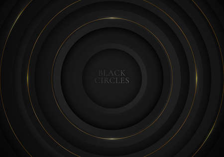 Elegant modern black circles background with golden line and lighting luxury style. Vector illustrationのイラスト素材
