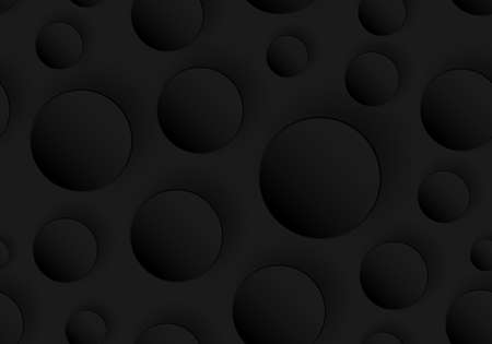 3D black circles embossed seamless pattern on dark background and rough texture. Vector illustrationのイラスト素材