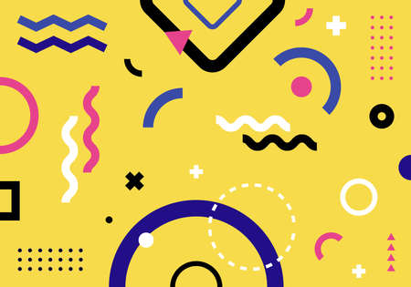 Abstract trendy geometric pattern colorful on yellow background memphis style. Vector illustrationのイラスト素材