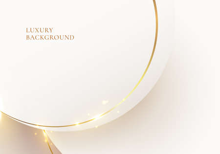 Abstract elegant white circle with golden lines rounded and light sparking on clean background luxury style. Vector graphic illustrationのイラスト素材