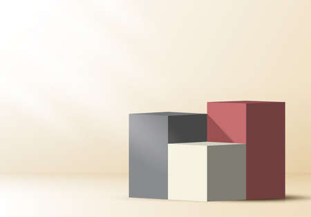 3D realistic podium platforms with light and shadow on beige background. Vector graphic illustrationのイラスト素材