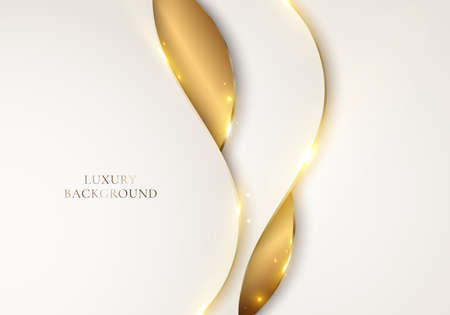 3D modern luxury template design white, light brown curved shapes and golden glitter line light sparking on clean background. Vector graphic illustrationのイラスト素材