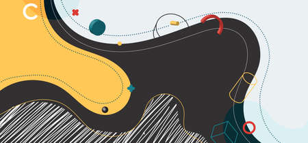 Abstract trendy organic shape composition amorphous forms and lines with 3d geometric elements on white background. Vector illustrationのイラスト素材