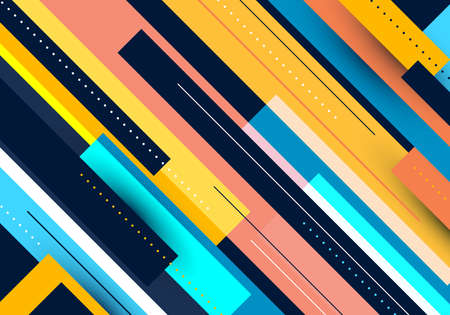 Abstract background bright color diagonal stripes overlapping pattern with lines and dots elements. Vector graphic illustrationのイラスト素材