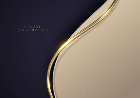 Elegant modern luxury template design white and brown wave shape and 3D golden glitter curved line with light sparking on dark purple background. Vector graphic illustrationのイラスト素材