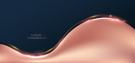 Abstract 3D elegant modern luxury template banner web design pink gold wave shape and line with glitter light sparking on blue background. Vector graphic illustrationのイラスト素材
