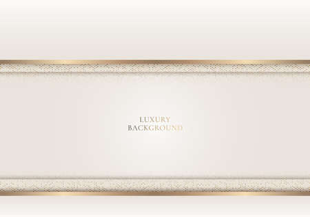 3D elegant modern luxury template design white stripes and golden glitter line light sparking on cream background paper cut style. Vector graphic illustrationのイラスト素材