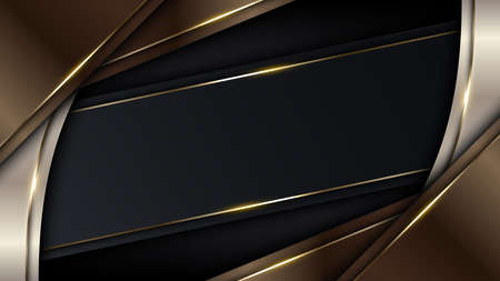 3D modern luxury template design brown and golden stripes with gold glitter line light sparking on black background. Vector graphic illustrationのイラスト素材