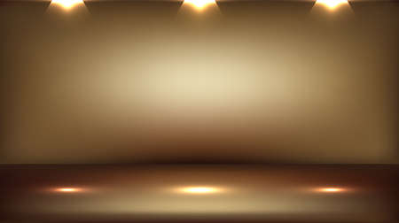 3D empty elegant golden studio room background with spotlight on stage background. Display your product or artwork luxury style. Vector illustrationのイラスト素材