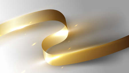 3D realistic luxury golden ribbon roll elements with lighting effect and shade on white background. Vector graphic illustrationのイラスト素材