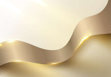 Abstract 3D elegant golden wave lines and light sparking on clean background luxury style. Vector graphic illustrationのイラスト素材