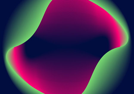 Abstract green and pink fluid wave round shape on dark blue background. Vector illustrationのイラスト素材