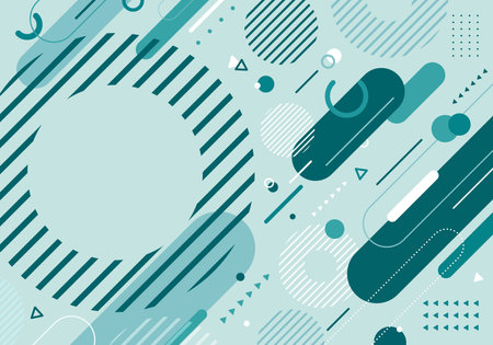 Abstract blue or green pastel color geometric elements pattern memphis retro style background. Vector illustrationのイラスト素材