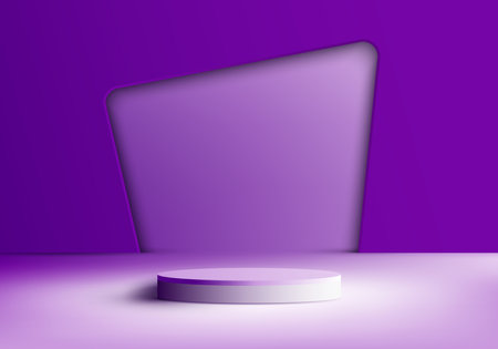 3D realistic white podium pedestal stand on purple background with natural lighting. You can use for product presentation, cosmetic display mockup, showcase, etc. Vector illustrationのイラスト素材