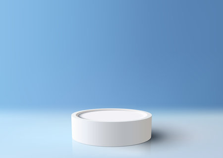 3D realistic empty white podium stand on lighting nature summer blue sky background. You can use for product display presentation mockup, beauty cosmetic, showcase, etc. Vector illustrationのイラスト素材