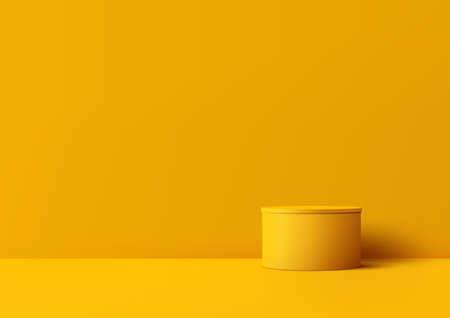 Realistic 3D yellow color cylinder podium stand on a studio room background, creating a modern and minimal concept for product display. This vector illustrator showcases objects with a touch of elegance.のイラスト素材
