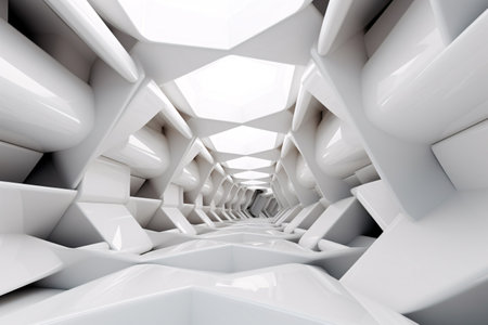 A sophisticated industrial white interior architecture with a minimalist white tunnel corridor. This long exposure abstract architecture is a perfect background. Generative AIの素材
