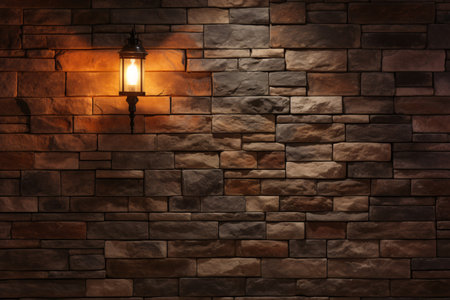 This photo of an old brick wall with incandescent bulbs is a perfect example of vintage industrial style. Generative AIの素材