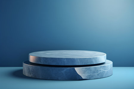 3D blue stone podium on blue background is a minimalist mockup that can be used to showcase products or branding. Generative AIの素材