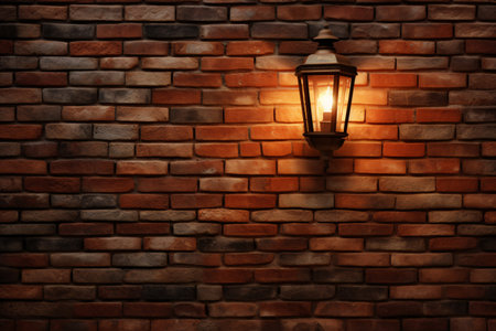 This photo of an old brick wall with incandescent bulbs is a perfect example of vintage industrial style. Generative AIの素材
