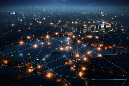 A powerful image of the connections that bind us together. This image shows how technology can bring people together, even in the midst of a busy city. Generative AIの素材