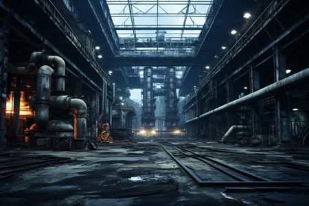 3D rendering of a contemporary factory futuristic laboratory depicts a world of innovation and progress. Generative AIの素材
