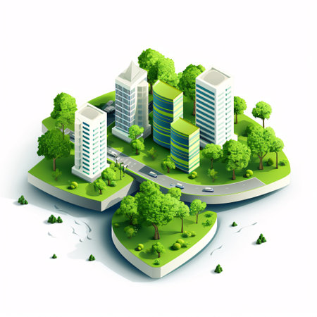 This isometric illustration of a sustainable city with green trees is a perfect image for showcasing your eco-friendly designs. Generative AIの素材