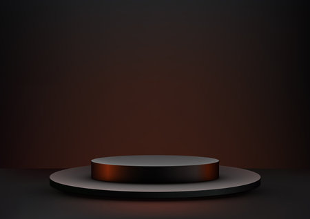 3D of a black podium steps is perfect for product display mockups. The minimalist design and dark background and red lighting make it versatile and suitable for a variety of products. Vector illustrationのイラスト素材