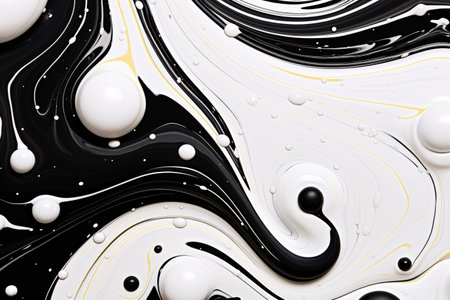 modern marbling background features black and white liquid with white particles. Generative AIの素材