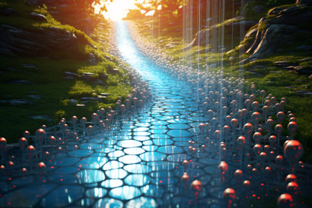 Creative abstract technology concept illustration of a binary stream with depth of field. Perfect for use in website designs, presentations, and other creative projects. Generative AIの素材