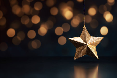 A golden Christmas star with bokeh light blurred background in a festive and magical concept. Perfect for holiday cards, social media posts, and other holiday-themed projects. Generative AIの素材