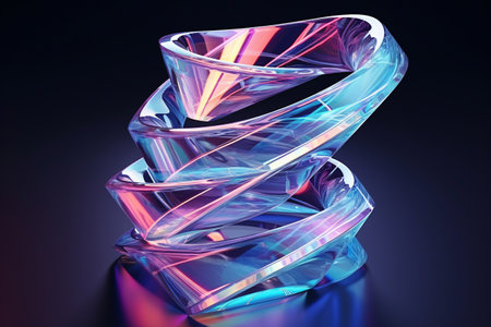 This stunning abstract glass geometric composition features iridescent holographic crystal shapes with a gradient texture in motion. Generative AIの素材