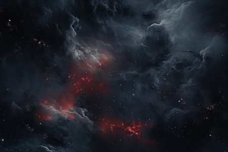 abstract outer space background with dark clouds, thunderstorm lightning, swirling smoke, and black matter. Generative AIの素材
