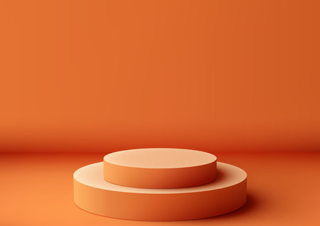 3D orange podium with geometric shapes minimal wall scene background, Product display. Vector illustrationのイラスト素材