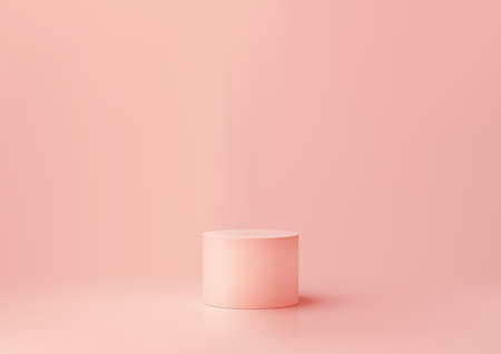 3D simple pink cylinder podium sits on a pink background, minimal concept, product display, mockup, showroom, showcaseのイラスト素材