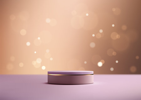 Luxury 3D Violet Podium with Gold Rim on Purple Table and Bokeh Background for Product Display, Mockup, Showroom Showcaseのイラスト素材