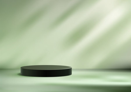 Minimal 3D Black Circular Podium, Sophisticated Product Display and Mockup on Green Background for Stylish Showroom Showcaseのイラスト素材