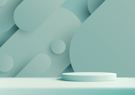 Modern 3D White Podium on Blue Geometric Background, Ideal for Product Display, Mockup, Showroom, and Showcaseのイラスト素材