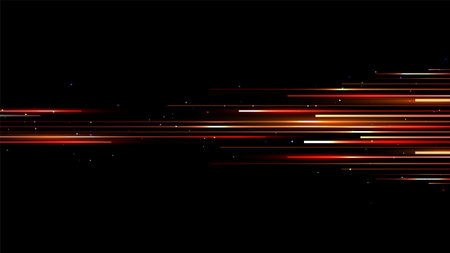 abstract lines in red orange and yellow move across a black background, technology inspired light streak effect for digital themes, sci fi scenes or modern energy conceptsのイラスト素材