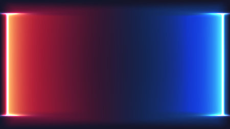 vibrant and dynamic background, featuring a strong contrast between warm orange red and cool electric blue vertical neon light bars on a dark abstract spaceのイラスト素材
