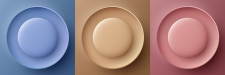 minimalist 3d abstract background showing layered circular shapes with soft gradients and shadows created as a modern digital artwork for stylish visual decor and geometric eleganceのイラスト素材