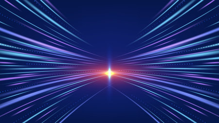 Abstract blue and purple technology background showcasing high speed data transfer and communication streams. future concepts, modern business, global network, and digital connectionのイラスト素材